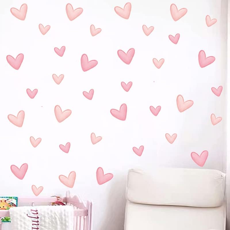 TTDMK 80pcs Pink Heart Shape Wall Stickers for Bedroom Living Room Girls Room Decoration Kids Room Baby Nursery Room Wall Decals Interior Wallpaper PVC Murals - Image 3